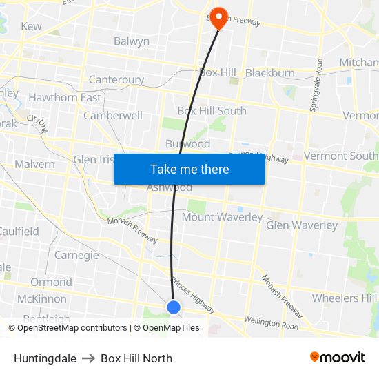 Huntingdale to Box Hill North map