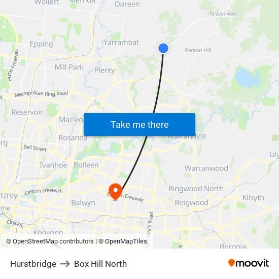 Hurstbridge to Box Hill North map