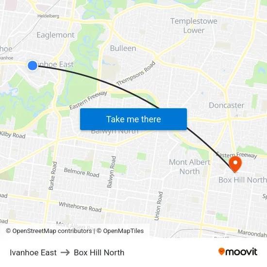 Ivanhoe East to Box Hill North map