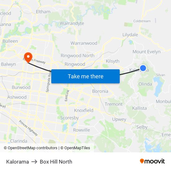 Kalorama to Box Hill North map