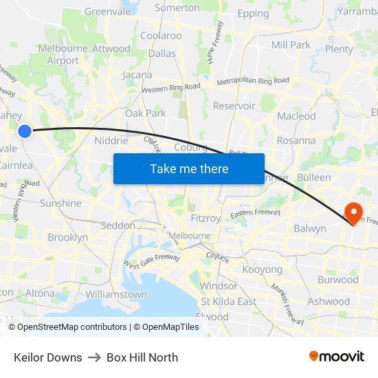 Keilor Downs to Box Hill North map