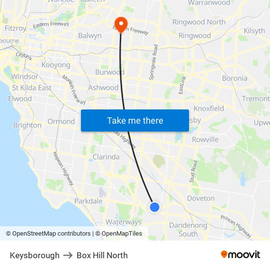 Keysborough to Box Hill North map