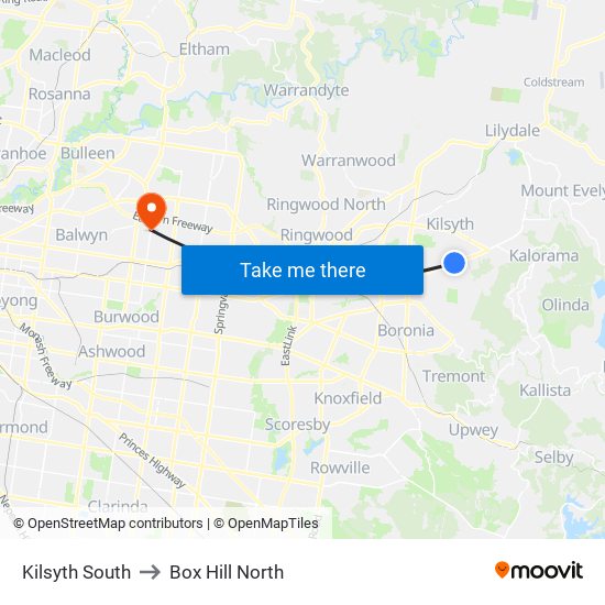 Kilsyth South to Box Hill North map