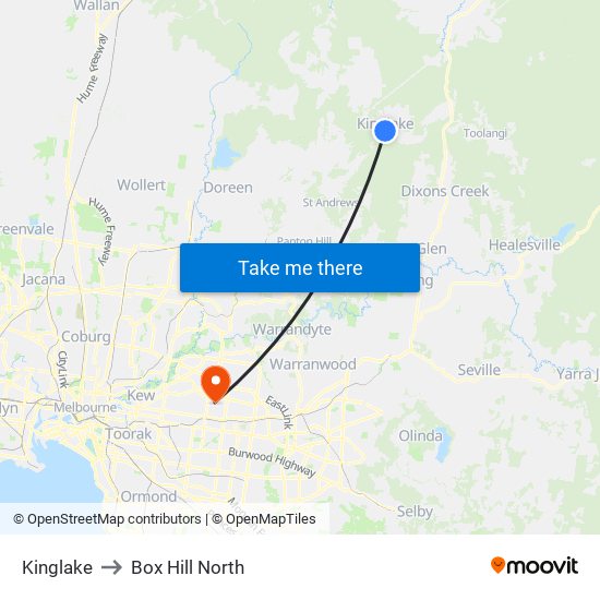 Kinglake to Box Hill North map