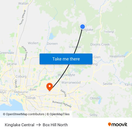 Kinglake Central to Box Hill North map