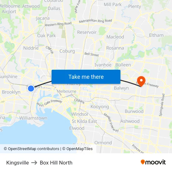 Kingsville to Box Hill North map