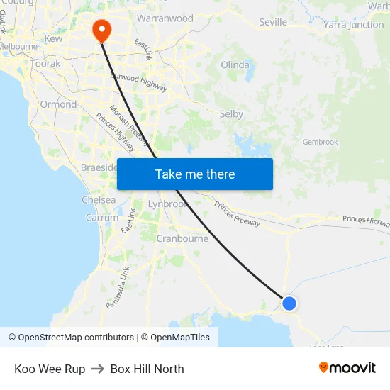 Koo Wee Rup to Box Hill North map