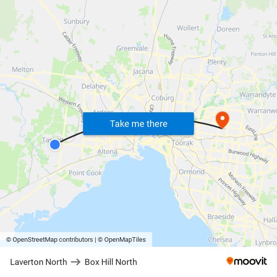 Laverton North to Box Hill North map