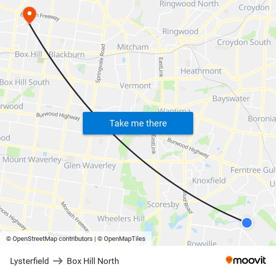 Lysterfield to Box Hill North map