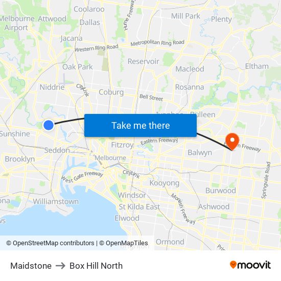 Maidstone to Box Hill North map