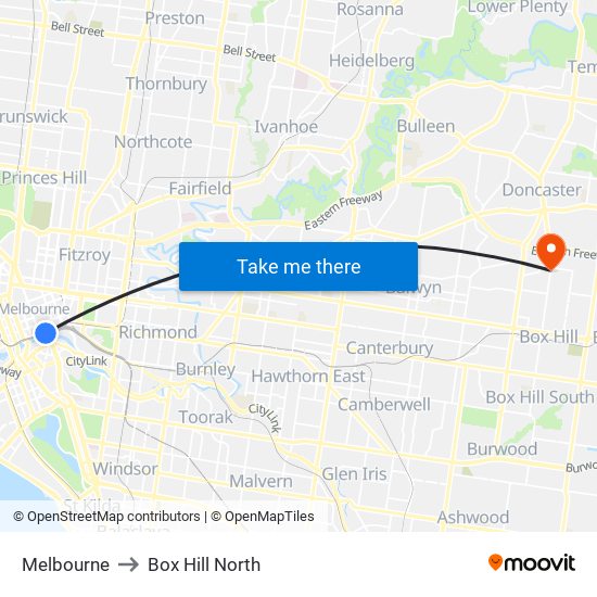 Melbourne to Box Hill North map
