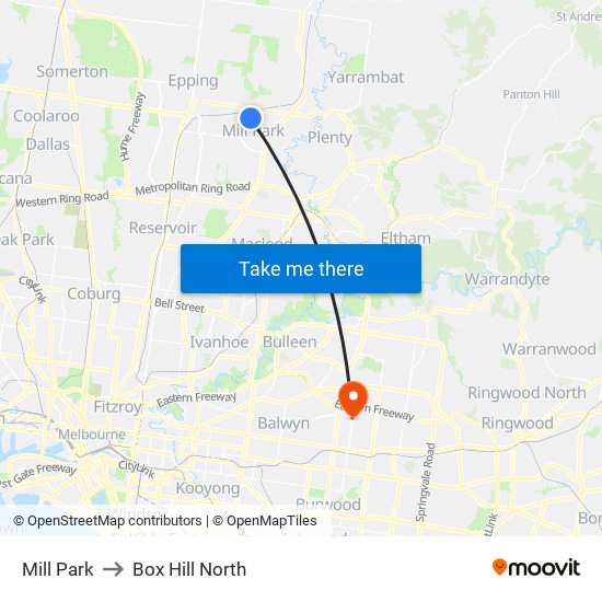 Mill Park to Box Hill North map