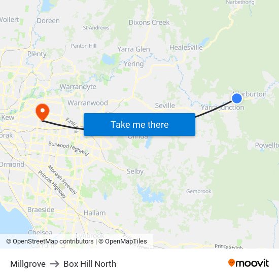 Millgrove to Box Hill North map