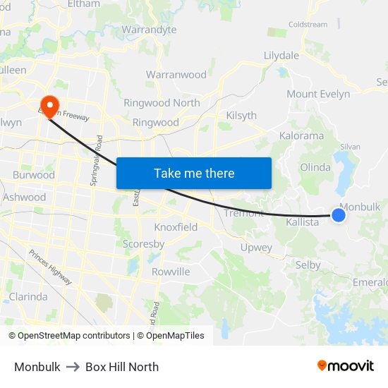 Monbulk to Box Hill North map