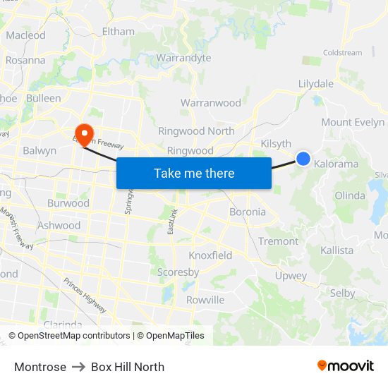 Montrose to Box Hill North map