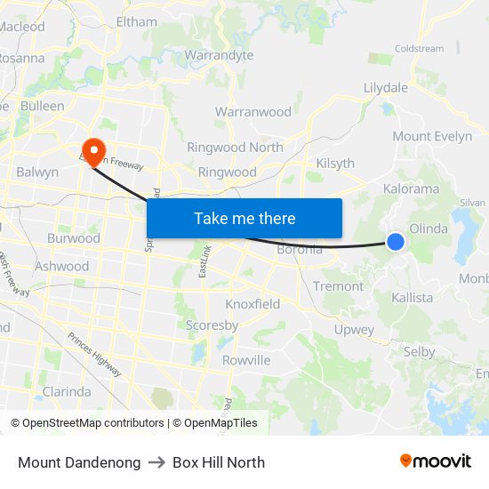 Mount Dandenong to Box Hill North map