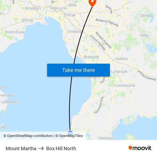 Mount Martha to Box Hill North map