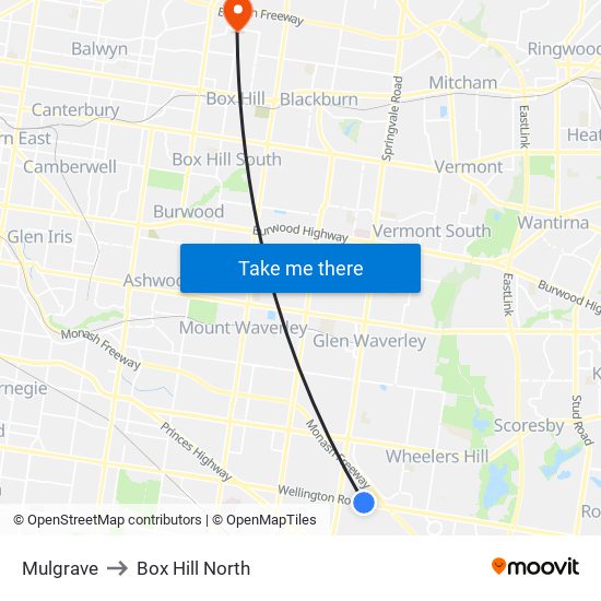 Mulgrave to Box Hill North map