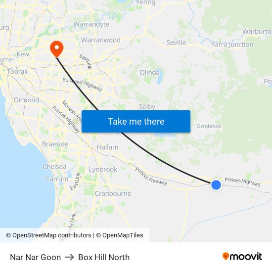 Nar Nar Goon to Box Hill North map