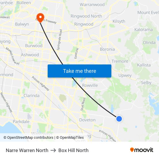 Narre Warren North to Box Hill North map