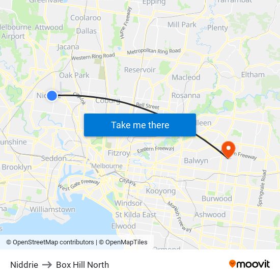 Niddrie to Box Hill North map