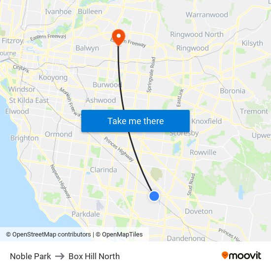 Noble Park to Box Hill North map