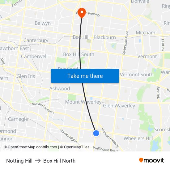 Notting Hill to Box Hill North map