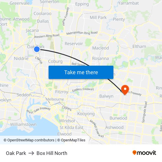 Oak Park to Box Hill North map