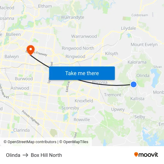 Olinda to Box Hill North map