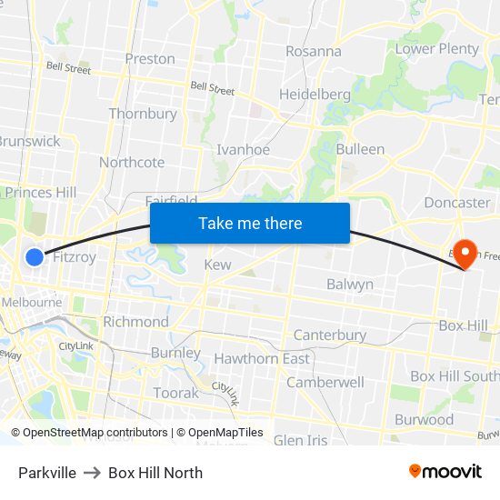 Parkville to Box Hill North map