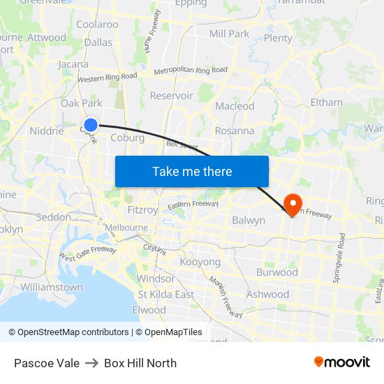 Pascoe Vale to Box Hill North map