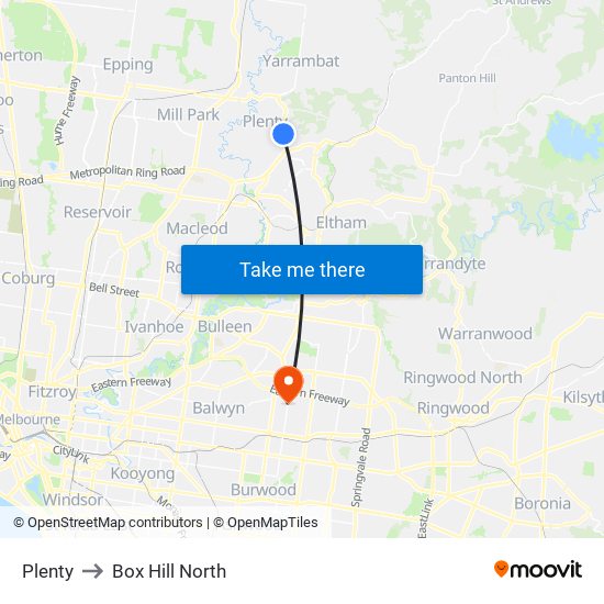 Plenty to Box Hill North map