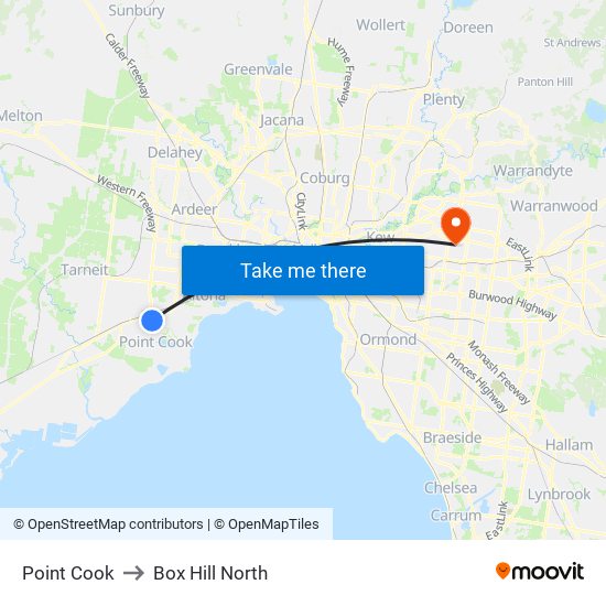 Point Cook to Box Hill North map