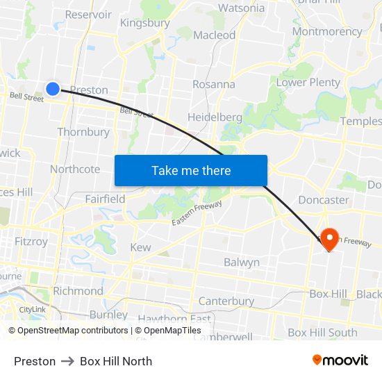 Preston to Box Hill North map