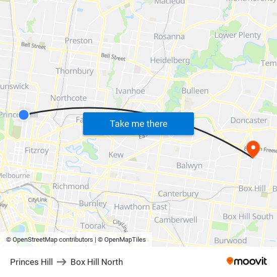 Princes Hill to Box Hill North map