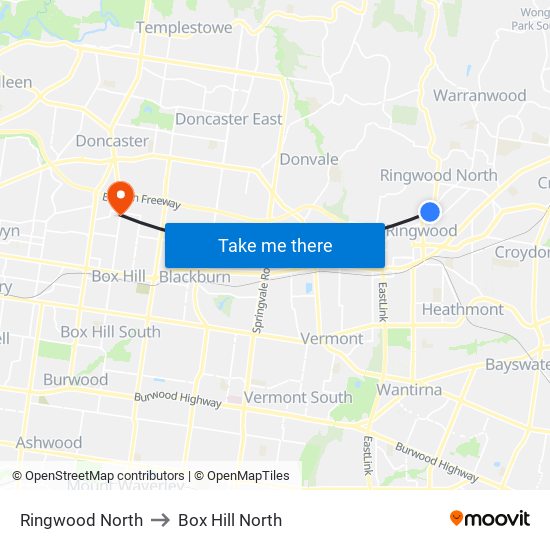 Ringwood North to Box Hill North map