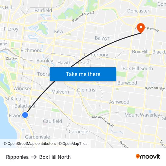 Ripponlea to Box Hill North map