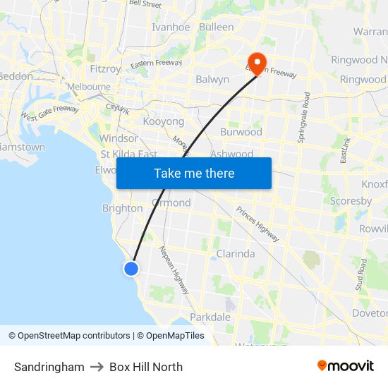 Sandringham to Box Hill North map