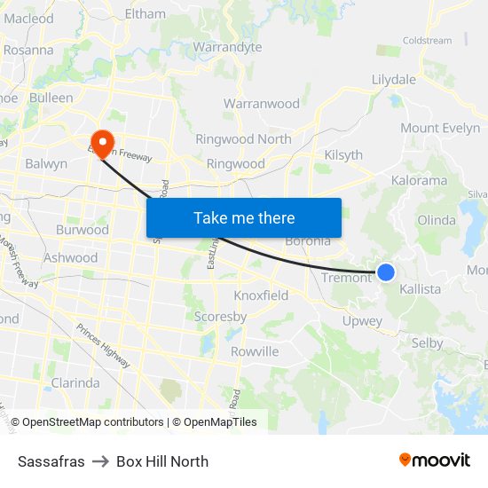 Sassafras to Box Hill North map