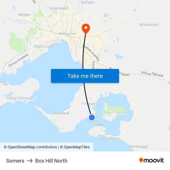 Somers to Box Hill North map