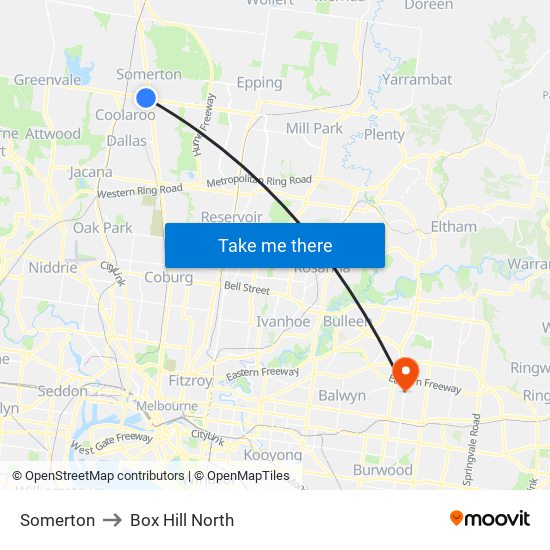 Somerton to Box Hill North map