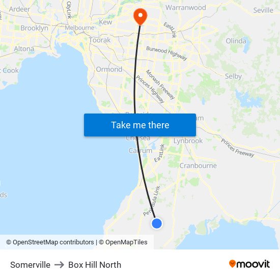 Somerville to Box Hill North map