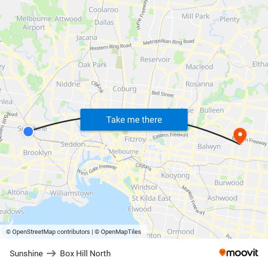 Sunshine to Box Hill North map