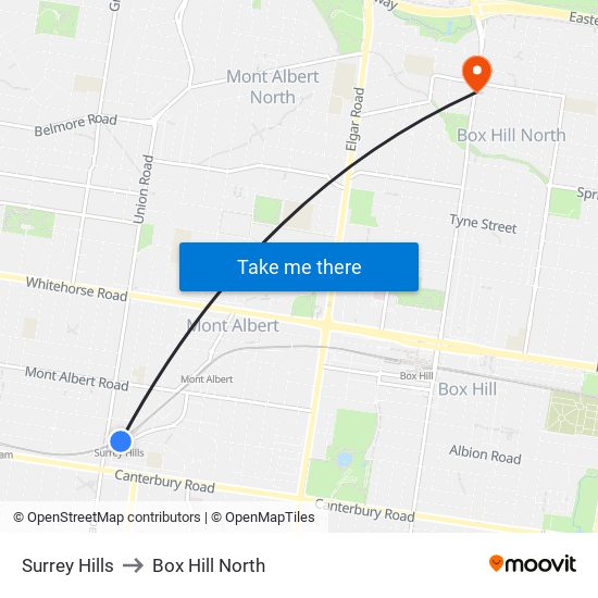 Surrey Hills to Box Hill North map