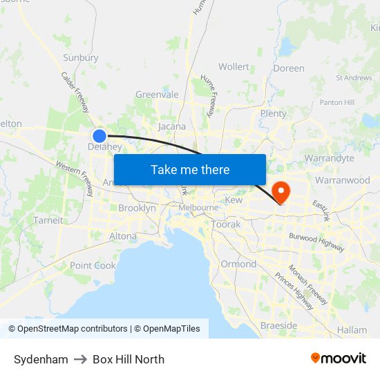 Sydenham to Box Hill North map