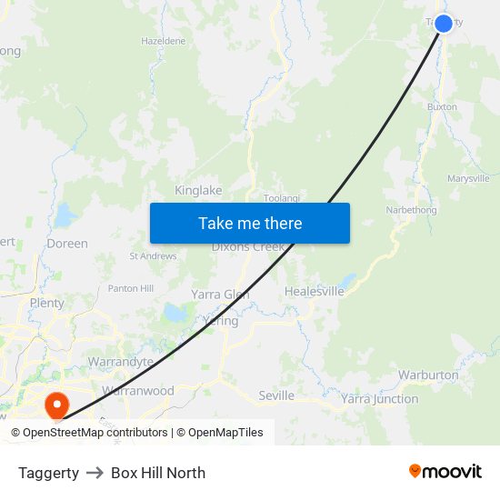 Taggerty to Box Hill North map