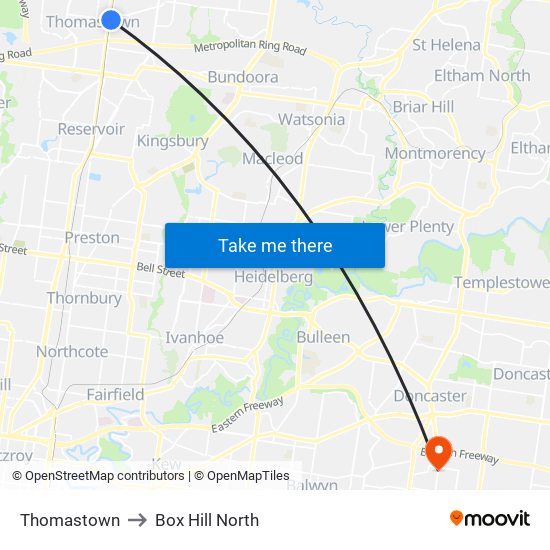 Thomastown to Box Hill North map