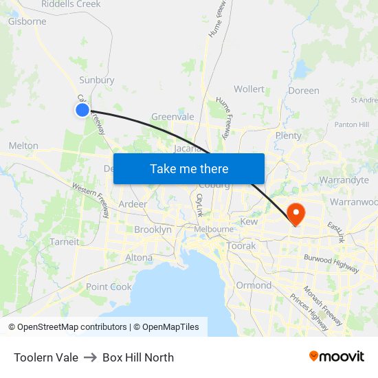 Toolern Vale to Box Hill North map