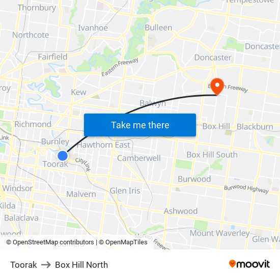 Toorak to Box Hill North map