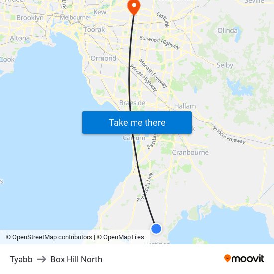 Tyabb to Box Hill North map